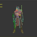 Game and Movie Character in Red Cape and Silver Armor with Ornate Spiked Helmet