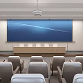 Modern Conference Room Interior Featuring Large Projection Screen Arranged Seats And Ceiling Lights