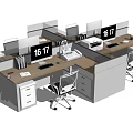 Modern Office Workstations With Numbered Partitions Apple Computers Office Chairs And Drawers 3d model