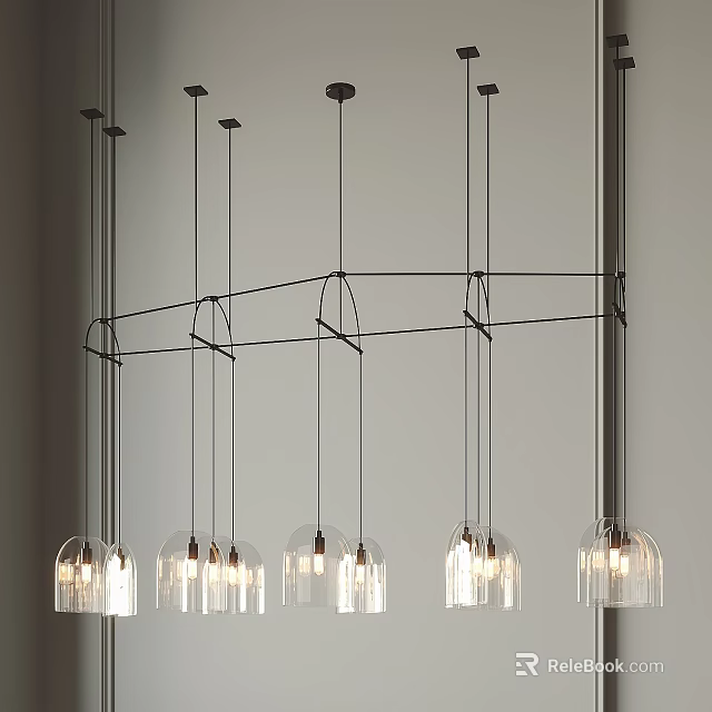 Modern Chandelier With Black Metal Structure And Transparent Glass Shades For Modern Living Areas 3d model 