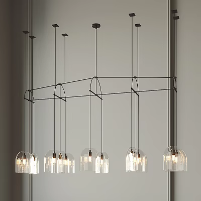 Modern Chandelier With Black Metal Structure And Transparent Glass Shades For Modern Living Areas 3d model