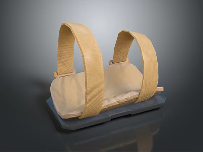 Curved Yellow Straps Cushion Featuring Soft Fabric Surface And Dark Stable Base 3d model