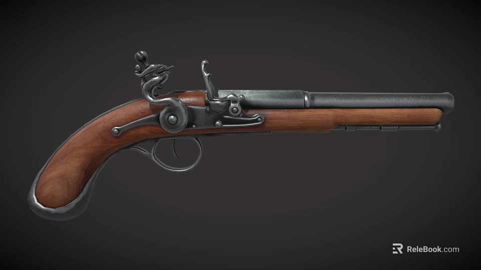 Antique Flintlock Pistol With Wooden Stock Metal Barrel And Vintage Weapon Design 3d model 