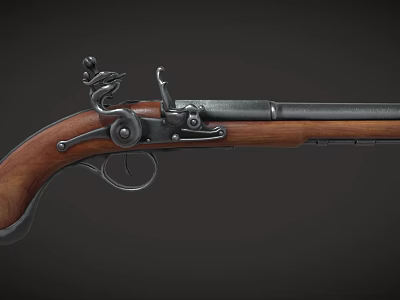 Antique Flintlock Pistol With Wooden Stock Metal Barrel And Vintage Weapon Design 3d model