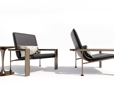 Modern Single Chair With Upholstered Seat Metal Frame Accent Pillow And Side Table 3d model
