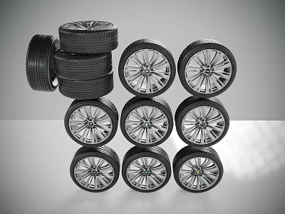 Multiple Automotive Tires Neatly Stacked And Arranged With Stylish Alloy Rims 3d model