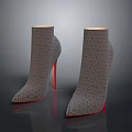 Stylish Patterned High Heels With Red Heels And Gray Geometric Upper Design
