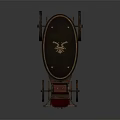 Vintage Wooden Carriage With Decorative Golden Patterns Black Roof And Red Seats