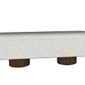 Comfortable White Fabric Ottoman With Modern Design And Wooden Legs For Living Room