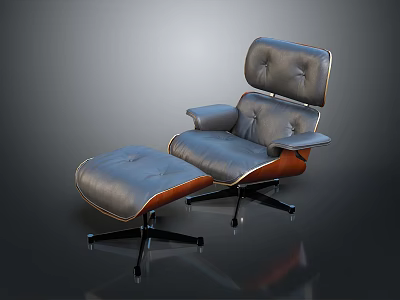 Modern Comfortable Leather Lounge Chair With Matching Ottoman And Wooden Frame 3d model