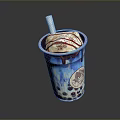 Refreshing Bubble Tea Cup With Boba Pearls Ice Cream And Chocolate Drizzle