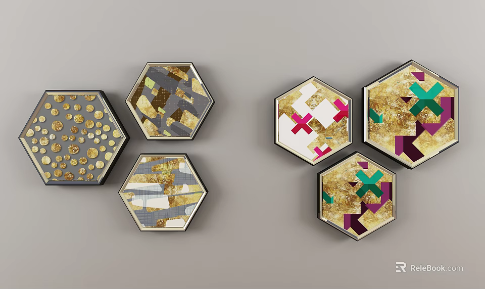 Abstract Painting Hexagonal Multicolor Geometric Patterns for Wall Decorative Art 3d model