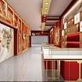 Luxurious Jewelry Store Interior With Red Gold Decor Display Cases And Counters