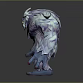 Fluffy Blue White Purple Fur Creature Character With Sharp Fangs And Clawed Paws