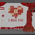 Romantic Decorative Scene With Red Roses White Wall I MISS YOU Text And Red Signs
