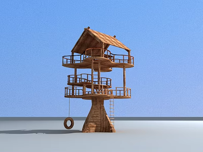 Wooden observation tower observation deck 3d model