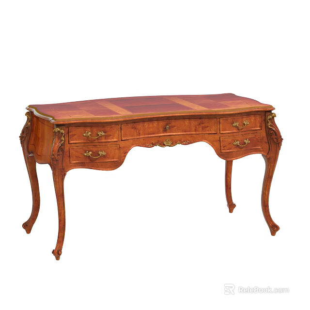 Vintage Wooden Decorative Cabinet With Brass Handles Carved Legs And Drawers 3d model 