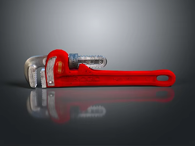Red Adjustable Pipe Wrench Tool With Metal Jaws For Plumbing Work 3d model