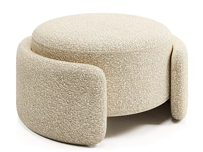 Round Beige Stool With Side Armrests And Textured Fabric In Modern Style 3d model