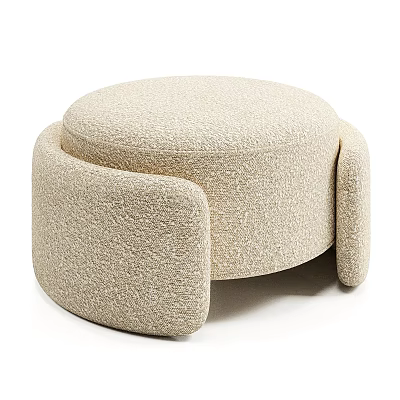 Round Beige Stool With Side Armrests And Textured Fabric In Modern Style 3d model