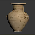 Ancient Carved Terracotta Vase With Cracked Surface And Two Handles