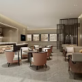 Modern Luxury Hotel Public Lounge Area With Sofa Chairs Bar Wooden Partitions And Marble Floors