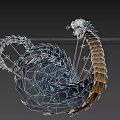 Mythical Multi Headed Blue Snake 3D Model With Open Mouth And Red Tongue