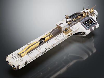 Intricate Large Ship Model With White Hull Gold Accents And Deck Details 3d model