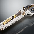 Intricate Large Ship Model With White Hull Gold Accents And Deck Details