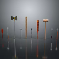 Various Medieval Weapons Displayed on Dark Background With Metallic And Wooden Handles Showing Shiny Reflections