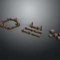 Brown Wooden Scene Construction Components Including Curved Straight Circular Parts And Cylindrical Pieces