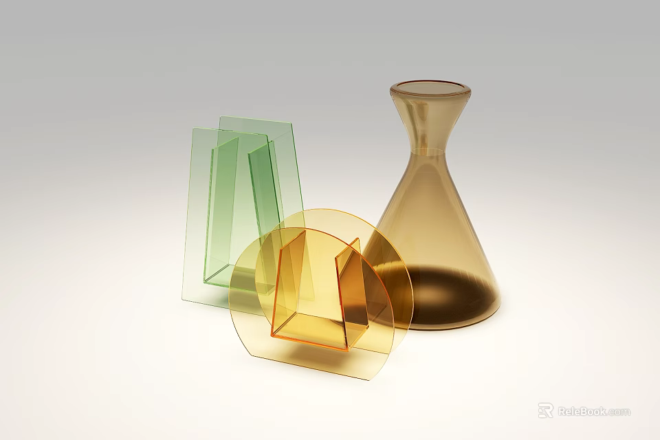Modern Geometric Transparent Decorative Ornament Set With Green Yellow Brown Shapes 3d model 