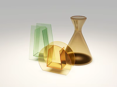 Modern Geometric Transparent Decorative Ornament Set With Green Yellow Brown Shapes 3d model