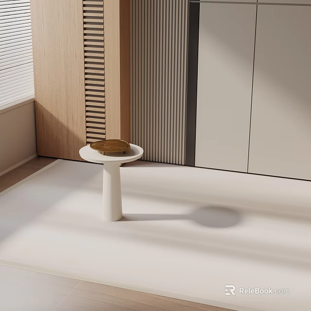 Modern Minimalist Side Table With White Round Top And Slim Stand In Living Room Interior 3d model 