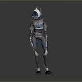 Silver Metallic Game And Movie Character With Blue Glowing Details And Modern Design