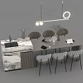 Modern Dining Table Set With Marble Countertop Sink Chairs And Hanging Lights 3d model