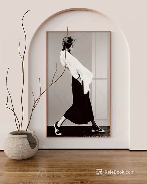 Art Poster Decor In Room With Branches And Vase 3d model