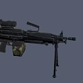 Tactical Machine Gun With Tripod Scope Black Body And Camouflage Magazine On Rocky Dirt Ground