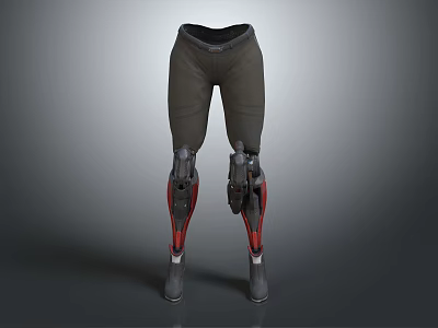 Futuristic Character Legs With Red Silver Mechanical Components And Dark Green Pants 3d model