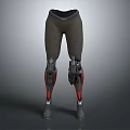 Futuristic Character Legs With Red Silver Mechanical Components And Dark Green Pants 3d model