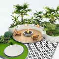 Courtyard Garden With Circular Fire Pit Seating Palm Trees And Green Lawn Design