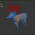 3D Orange Deer Model With Curly Antlers And Blue Glowing Eyes 3d model