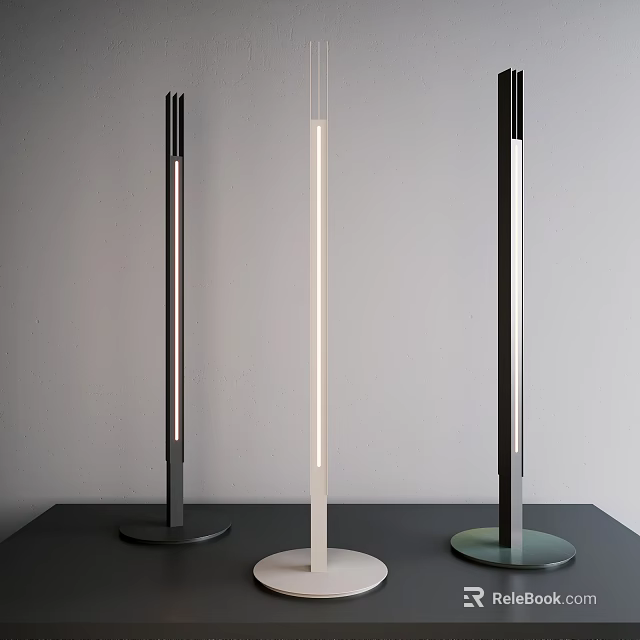 Modern Slim Floor Lamps With Tall Light Columns And Different Bases 3d model
