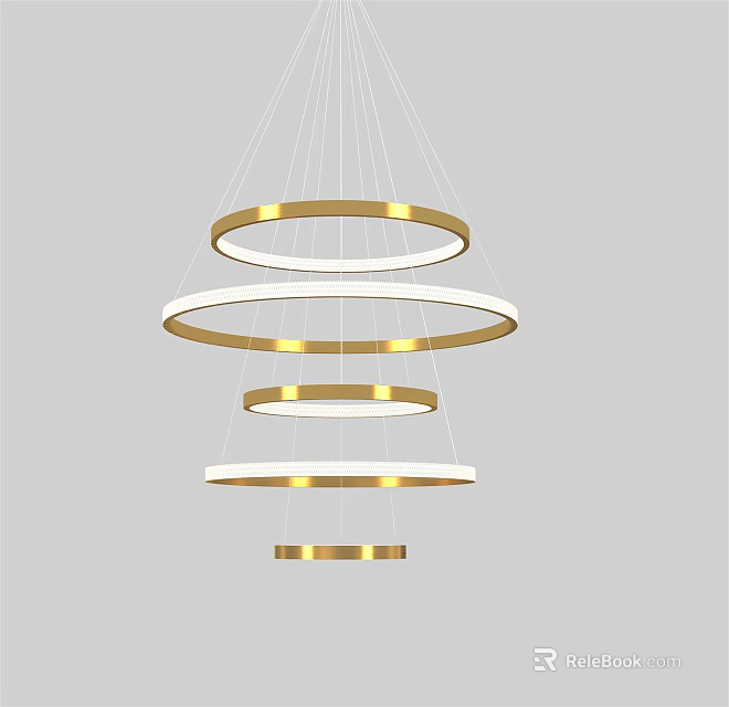 Modern Multiple Circular Ring Chandelier With Gold Trim And Illuminated Layers 3d model