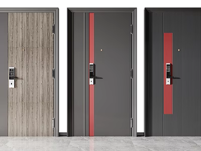 Modern Security Doors With Various Designs Wood Grain Black And Red Stripes 3d model