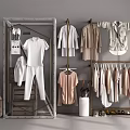 Modern Clothes Rack with Hanging Shirts Pants and Coats in Home Interior