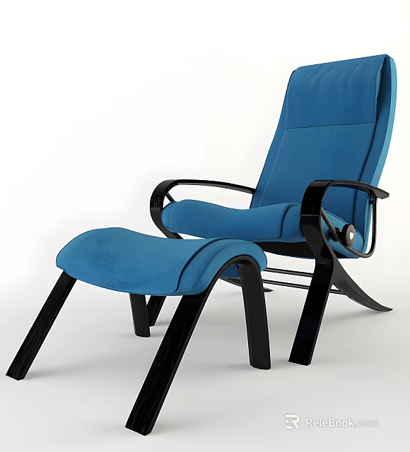 Modern Blue Lounge Chair with Ottoman and Black Armrests for Relaxation Space 3d model 