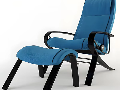 Modern Blue Lounge Chair with Ottoman and Black Armrests for Relaxation Space 3d model