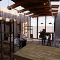 Modern Beauty Hair Salon Interior With Wooden Ceiling Metal Frames And Concrete Walls