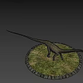 Long Necked Sauropod Dinosaur Model Standing On Grass Covered Circular Base